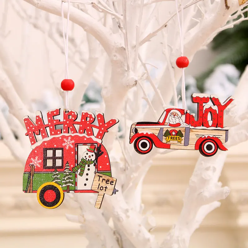 New Year Natural Wood Christmas Tree Ornament Hanging Pendants Star Bell For Navidad christmas decorations