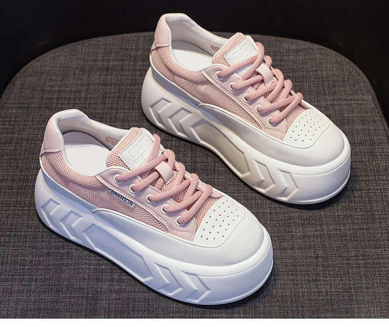 8cm Air Leather Chunky Sneakers with Thick-Soled Platform - true deals club