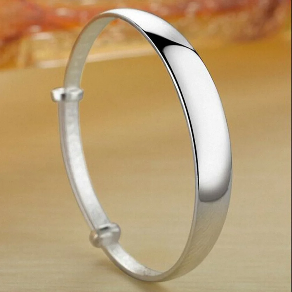 Hot Sale Fashion 925 Sterling Silver Round Bracelet Bangles Trendy Simple Big Bangle for Women Jewelry Gift - 4