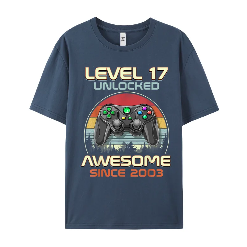 Premium Cotton Mens Short Sleeve Boys Level 17 Unlocked Funny Tshirts Normal Tees Graphic Graphic Crew Neck Tops T Shirt Boys Level 17 Unlocked Funny Video Gamer 17th Birthday Gift T-Shirt__19986 navy
