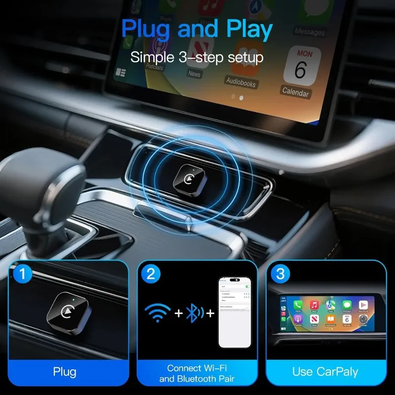 (Actualizado 2026) Adaptador Inalámbrico CarPlay para Apple iPhone y Android, Tamaño Pequeño, Conexión Rápida y Estable, Plug and Play 6
