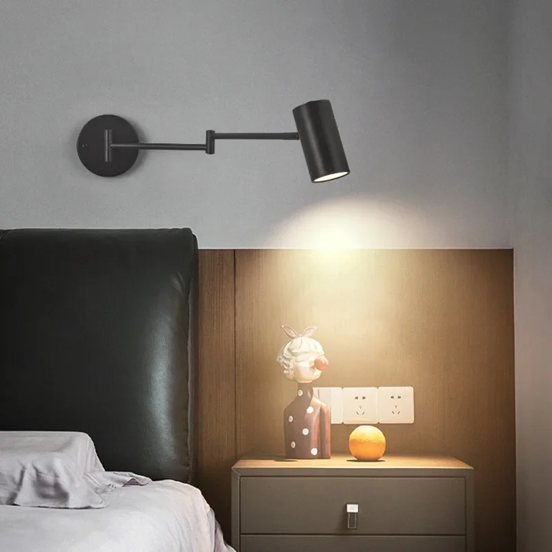 Nordic Simple Single Rocker Arm Hotel Room Studio Bedroom Study Form Reading Folding Telescopic Wall Light