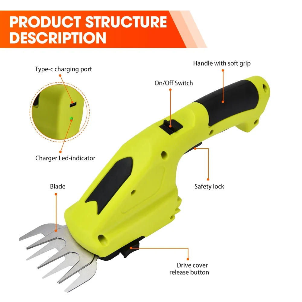 3.6V Battery Multi-purpose Hedge Trimmer 160mm Blade Length Cordless Grass Trimmer & Hedge