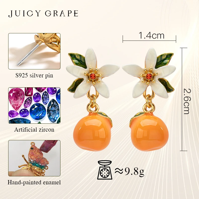 Juicy Grape Orange Gardenia Drop Earrings Sweet Fruit Flower Earring for Women  925 Sterling Silver Needle  Christmas Gifts