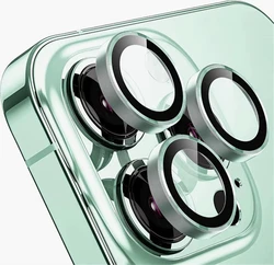 Premium Metal Camera Lens Protector with Tempered Glass Film - 17 (Light Green)