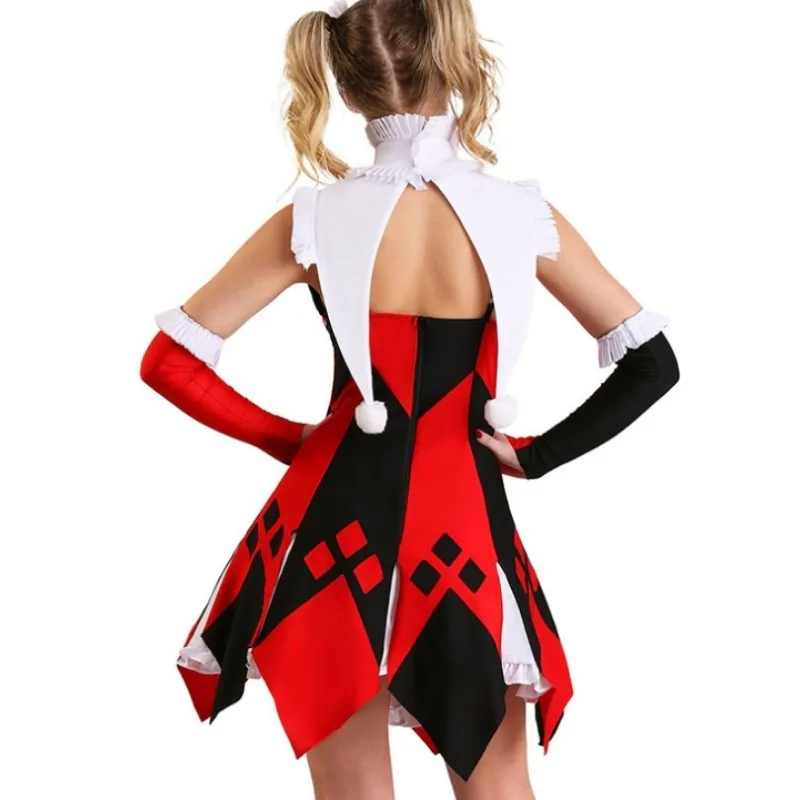 Halloween Clown Harley Costumes Women Evil Clown Criminal Quinn Cosplay Outfits Circus Clown Performance Dress Carnival Dress up