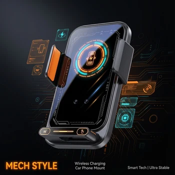 Car Phone Charger Phone Holder 15W Wireless & Wired Charger Auto Sensing One-Touch Release and Rotation Qi FCC ROHS Certified 1