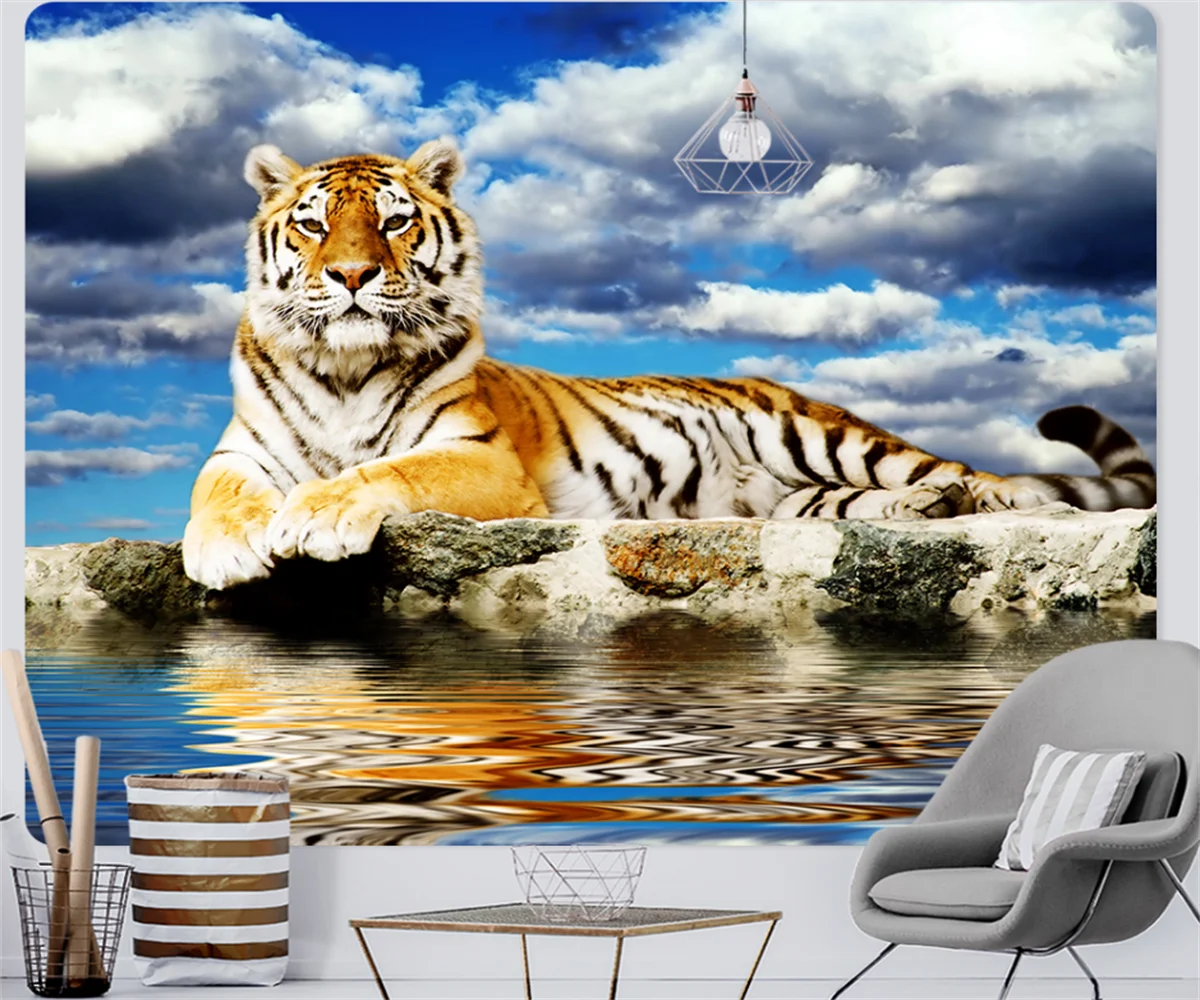 

beibehang Custom modern new Nordic minimalist tiger papel de parede forest background decorative painting wallpaper