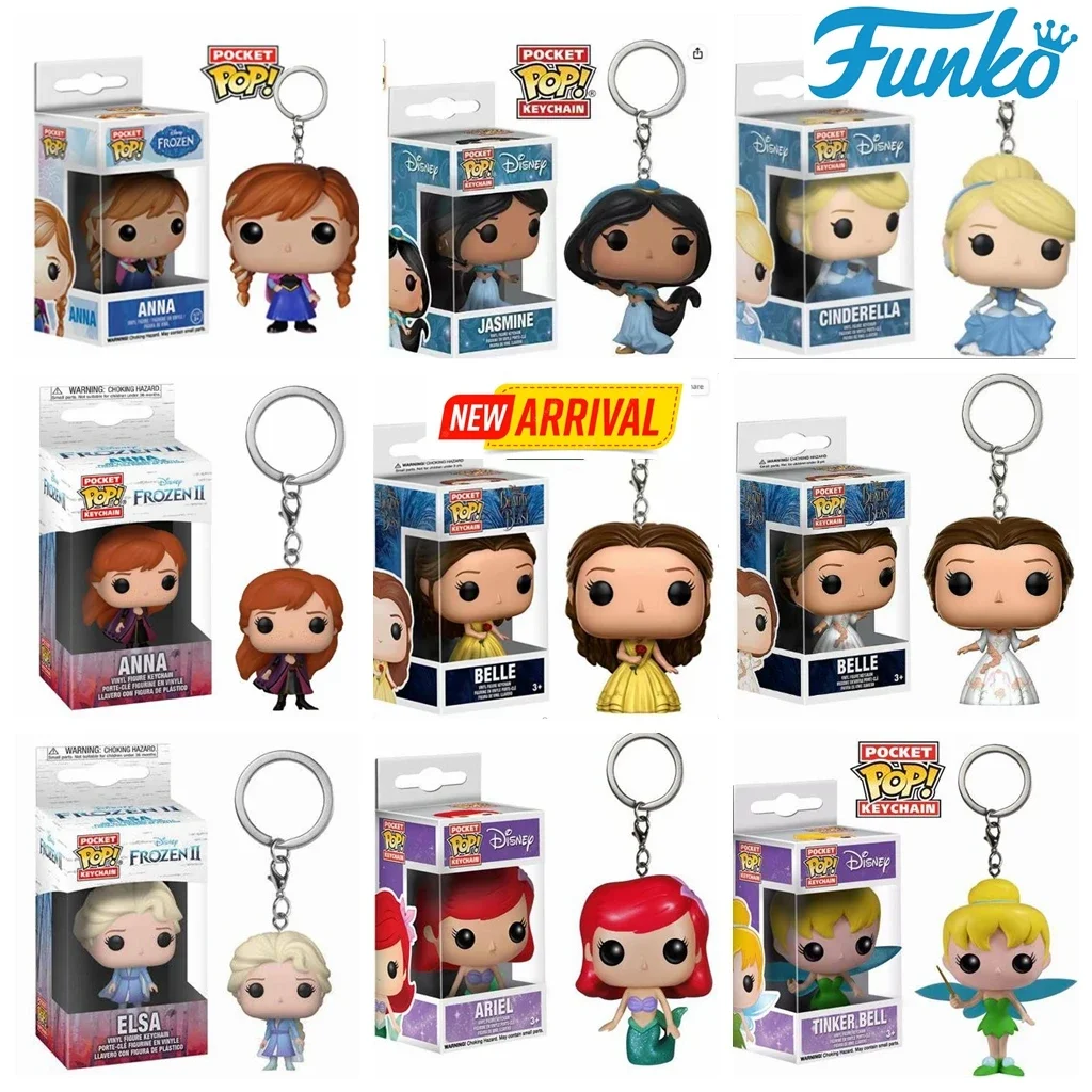 FUNKO Pop Disney Llavero Juguete La Bella y la Bestia Bella Frozen Elsa Anna Ariel Rapunzel Cenicienta Figura de PVC Colección Modelo Juguetes