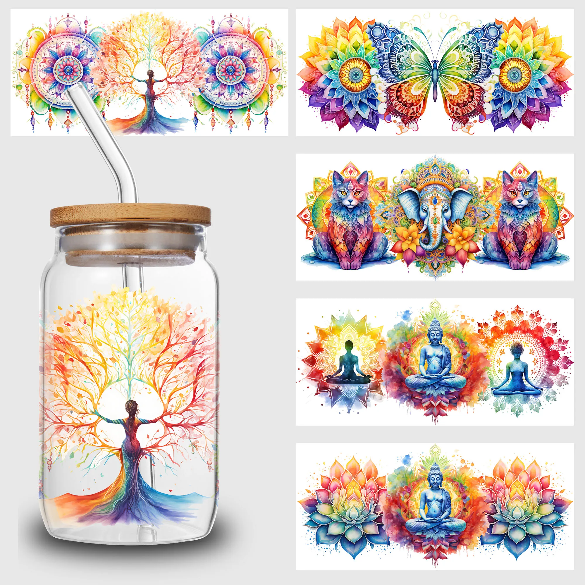 UV DTF Wrap Transfer 5 Sheets Vesak Day for 16oz Glass
