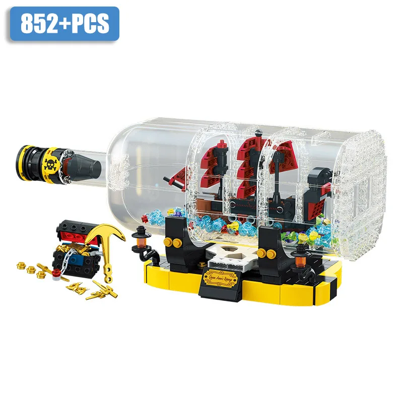 City Moc Pirate Ship In Bottle Model Building Blocks Fai Da Te Classic Pirate Boat Con Luci A Led Mattoni Giocattoli Per Bambini Regali