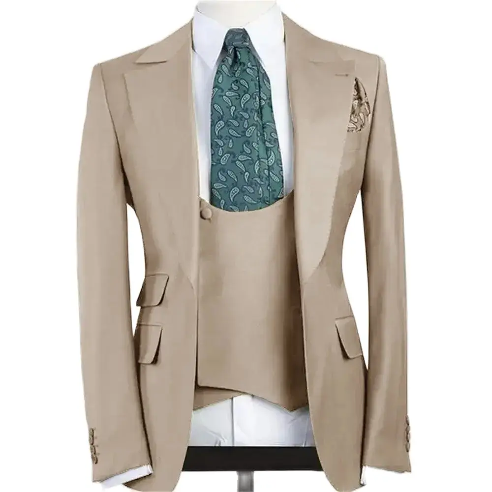 

Luxury Suits for Men Peaked Lapel 1 Button Costume Homme 3 Piece Set Complete Elegant Man Full Wedding Groom Party Dress