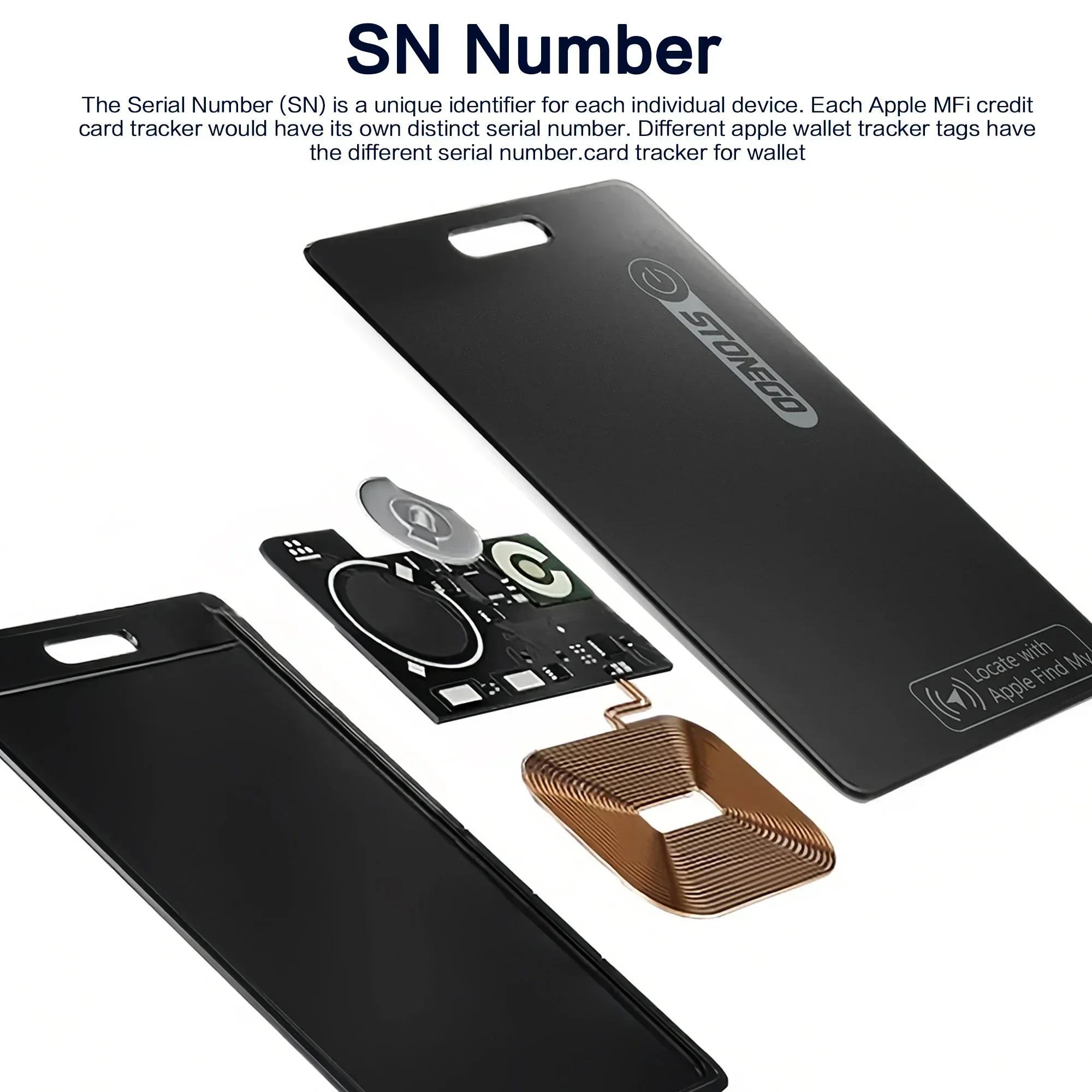 STONEGO Rechargeable Slim Wallet Tracker Pet and Key Locator-IP68 Waterproof Compatible with Apple Find My App (iOS Only)