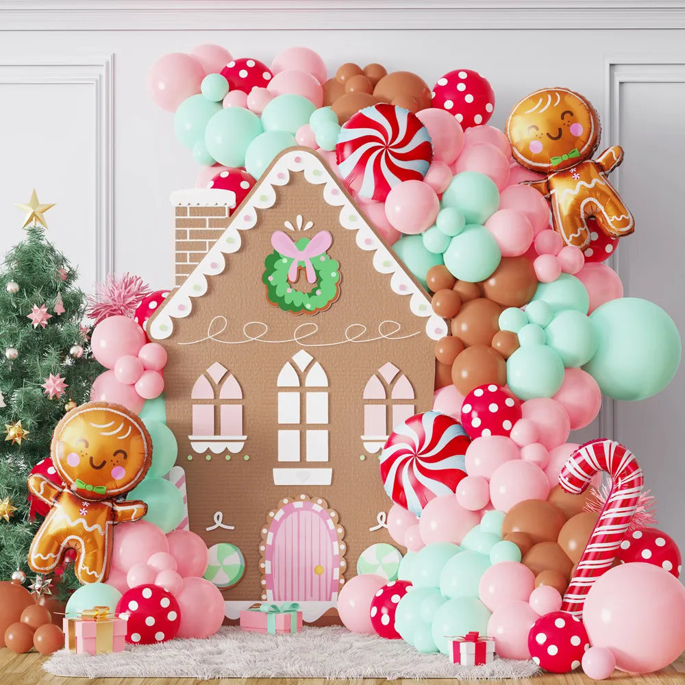 

107pcs/Set Christmas Balloons Garland Arch Kit Macaron Pink Balloon Gingerbread Man Foil Ball Christmas New Year Party Decor
