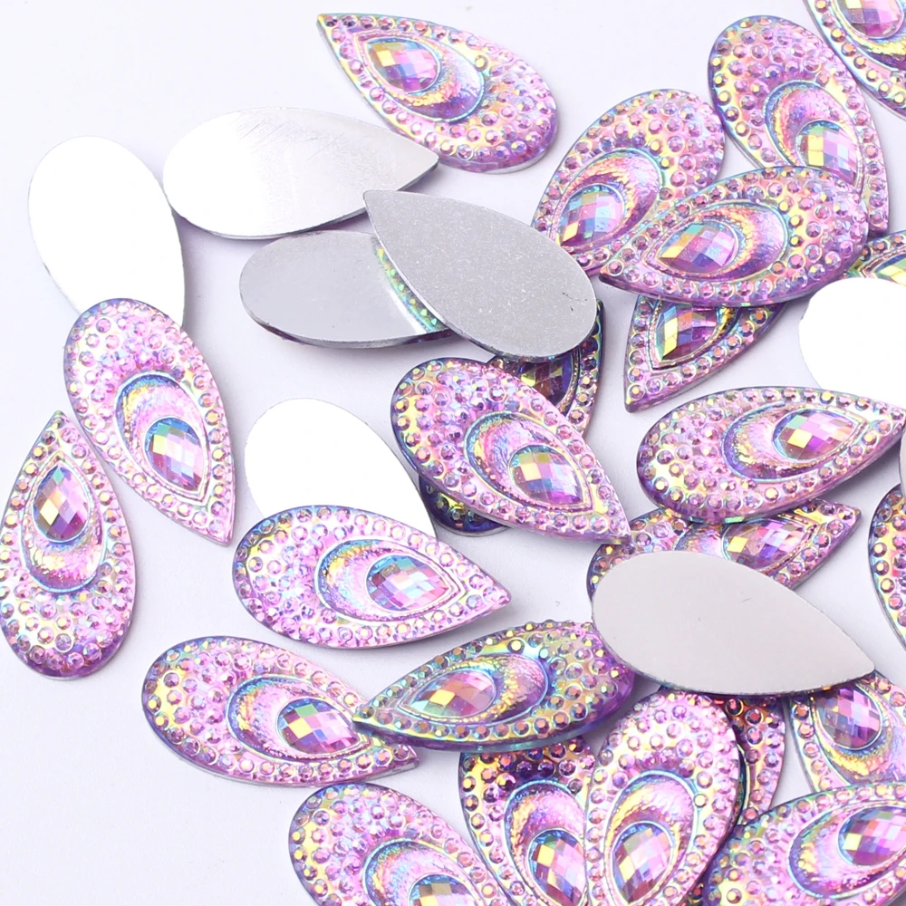 

Halloween Planar Resin 10*20mm 40Pcs Long Water Drop AB Color Phoenix Tail Diamond Headwear Accessories DIY Decoration