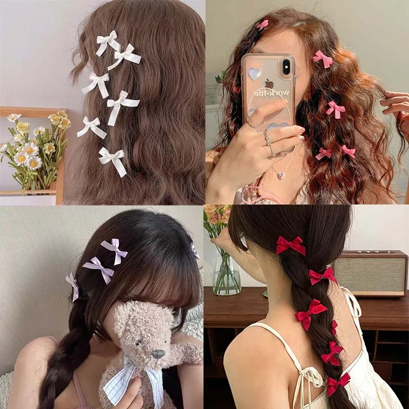 

8PCS Sweet Pink Red Bow Hairpin for Girl Women Korean Y2K Hair Barrette Lolita Duckbill Clip Side Clip Headwear Hair Accessories