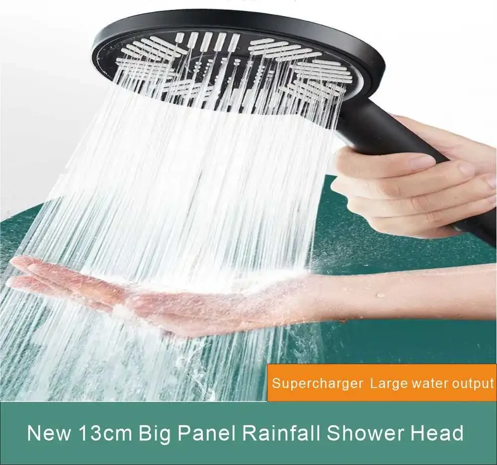 13cm Panel Shower Head with Handheld,High Pressure 3 Spray Mode Rainfall Showerhead Water Softener Anti-clog Nozzles Shower Head