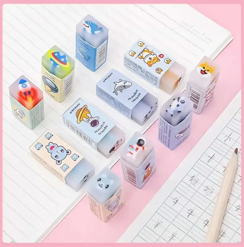 Pencil eraser 1 Piece Cartoon Cute Kawaii Astronaut Animals Rubber Mini Eraser Set Novelty Stationery Office School Supplies