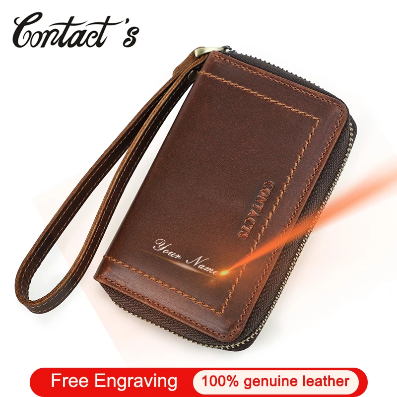 

Contact's Genuine Leather Men Mini Key Wallet Portable Card Holder Vintage Style Keys Organizer Custom Name Cowhide Purse