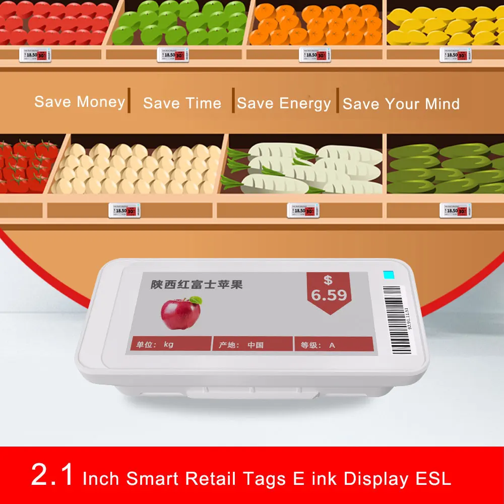 2.1 Electronic Price Tag ESL Eink Screen Shelf Label Low Consumption Bluetooth Connect Andriod Mobile APP