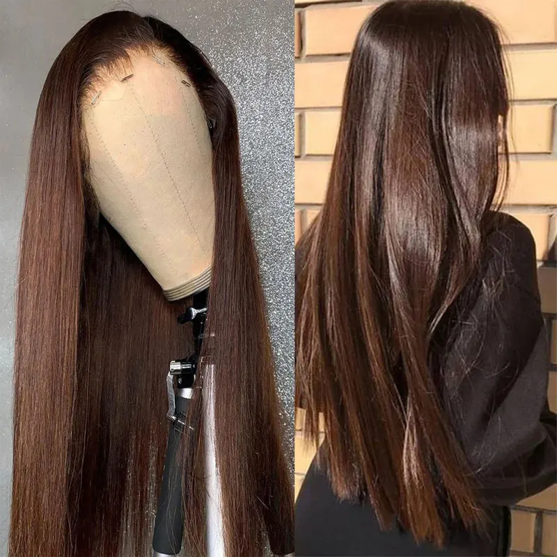 

Темный коричневый прямой парик с синтетическими кружевами спереди от bomshell, безклеевые высококачественные термостойкие волосы из волокна для черных женщин для ежедневного использования
