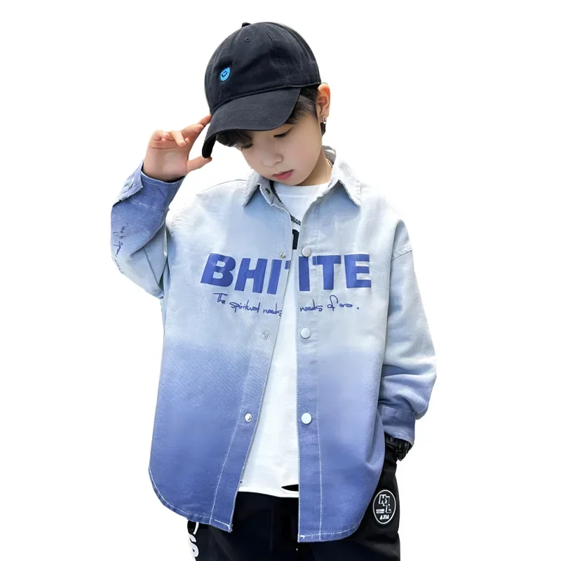 Trendy Gradient Dyed Collared Shirt for Boys Spring Collection Korean Style Children's Clothing Hot Sale Of The Seas
