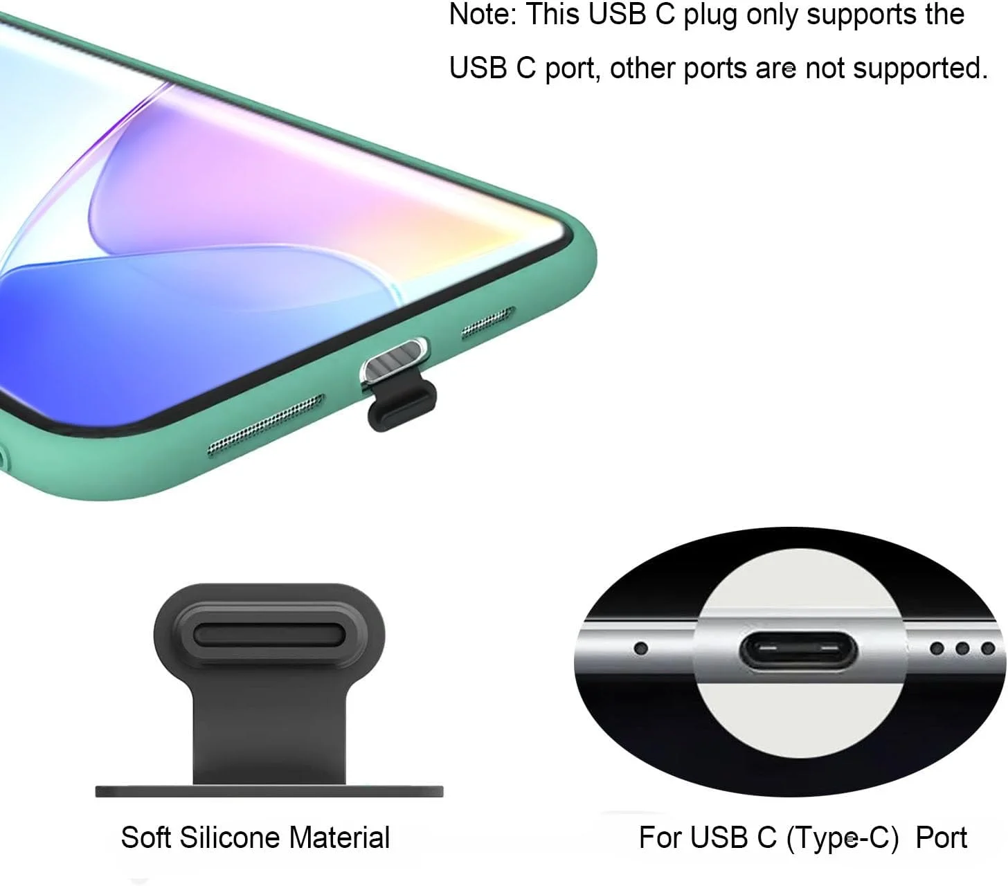 USB-C 분실 방지 먼지 마개, 아이폰 15-17 및 모든 타입-C 안드로이드 충전 포트용 탈부착 가능한 접착식 실리콘 마개