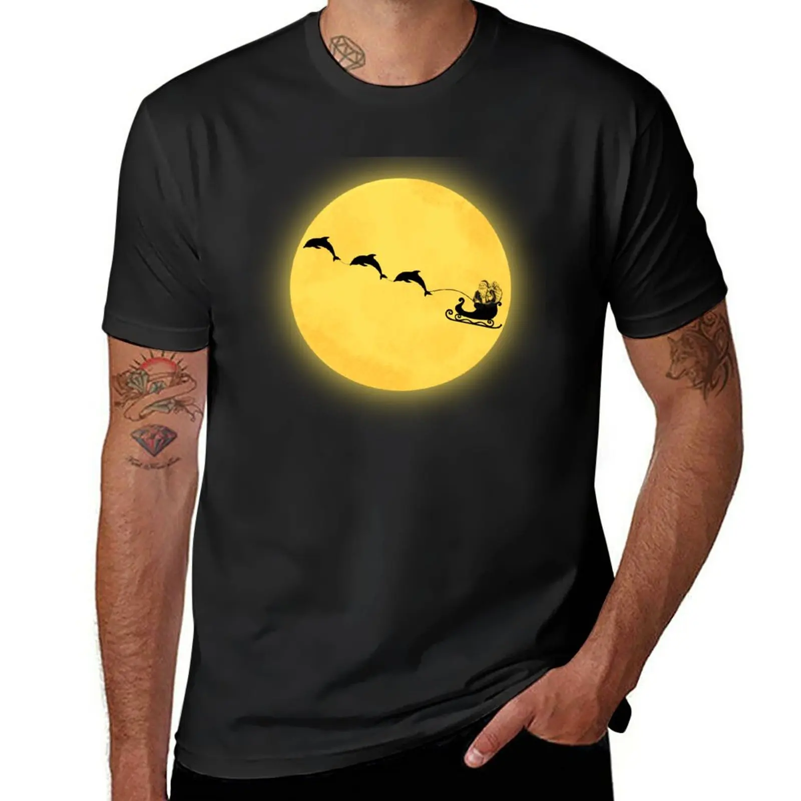 

Christmas dolphin full moon snata funny T-Shirt quick drying shirt plain t-shirt Short sleeve tee Short sleeve tee men