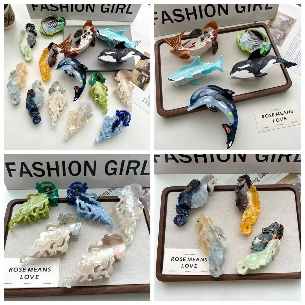 

Acetic Acid Acetate Animal Hair Claw Whale Dolphin Sea Creature Hair Clip Headdress Hair Accessories Large Shark Clip Daily