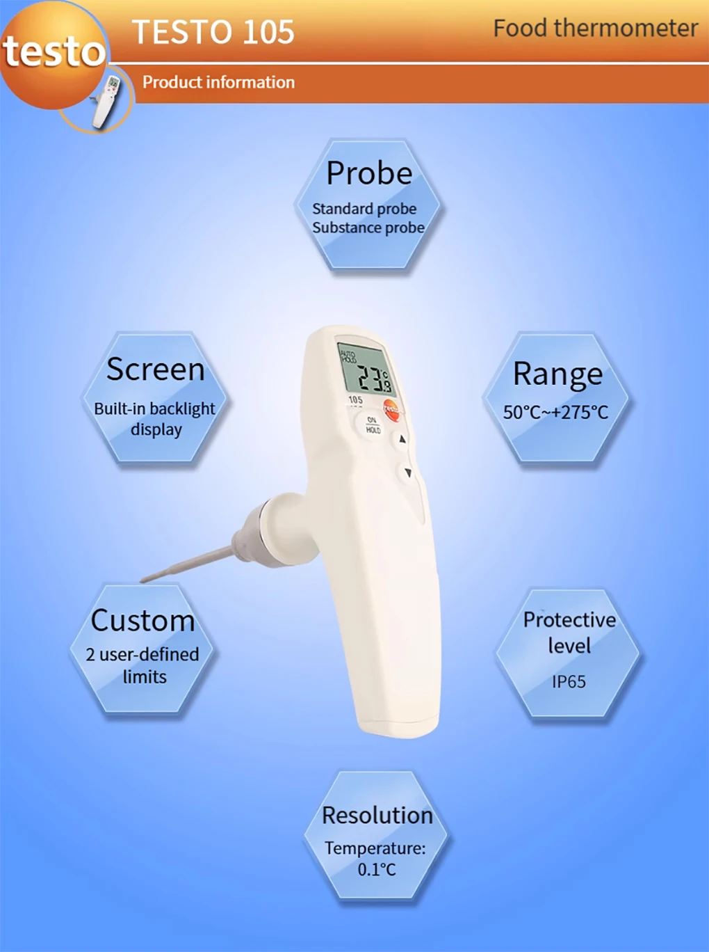 Testo 105 Frozen Food Thermometer High Precision Waterproof Probe Digital Thermo