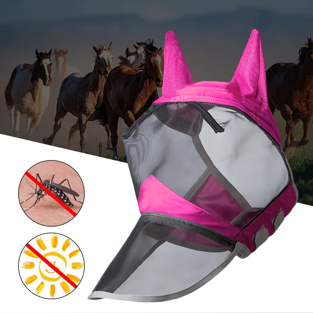 Horse mask Anti-Mosquito Horse Full Face Protection Anti-Worms Mesh Mask with Nasal Cover Riding Equestrian Equipment