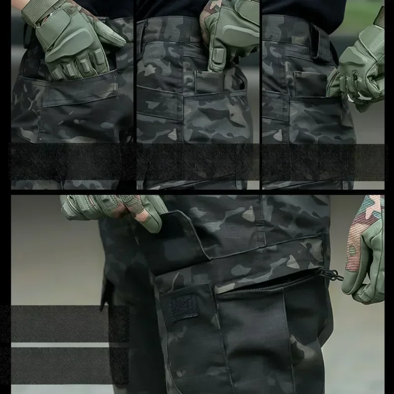 Outdoor Suit Men Outdoor Durable Breathable T-shirt Pants Mens Army Sets Training Hunting Suits Multiple Pockets Camo 2 Pcs 5