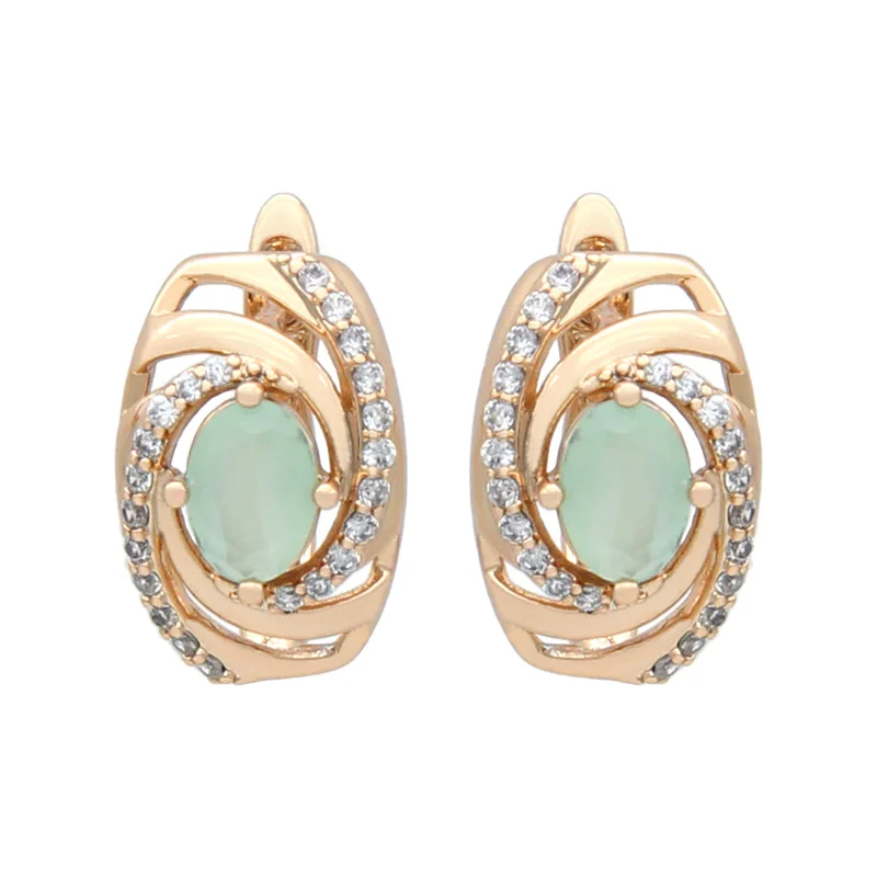 S&Z DESIGN New Fashion Symmetry Egg Shape Oval Crystal Drop Earrings For Women Elegant Champagne Gold Color Cubic Zirconia