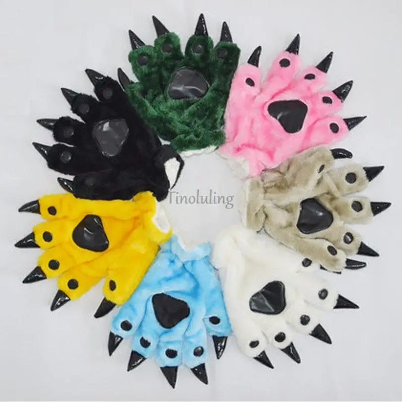 Flannel Kigurumi Pajamas Matching Gloves Animal Cartoon Claw Winter Gloves Kids Winter Clothes Red Dinosaur Match Hand
