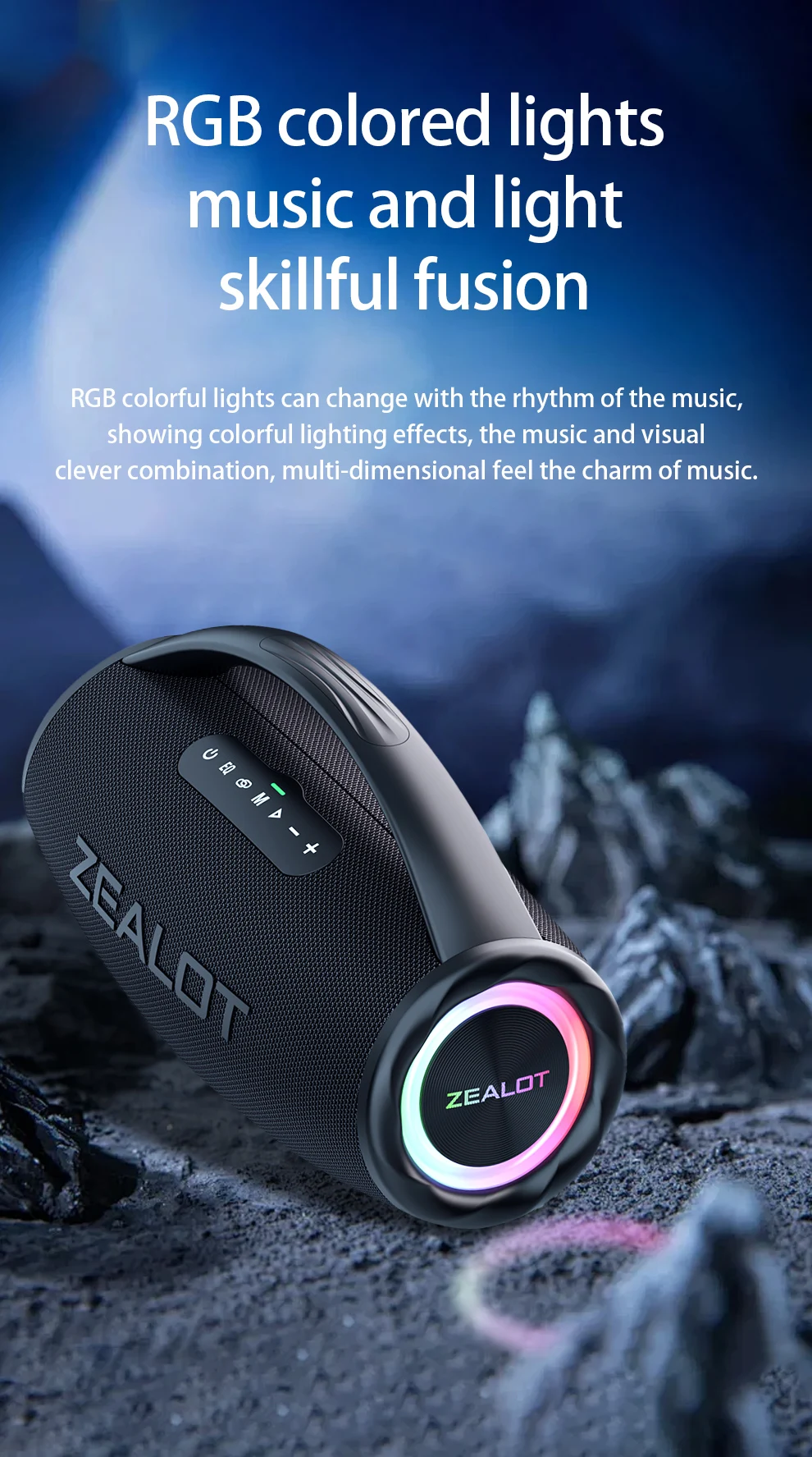 ZEALOT S97 Altavoz Bluetooth portátil de 80W Alto volumen Resistente al agua 16000mAh Subwoofer TWS inalámbrico Suporrt USB/TF/AUX RGB luz.