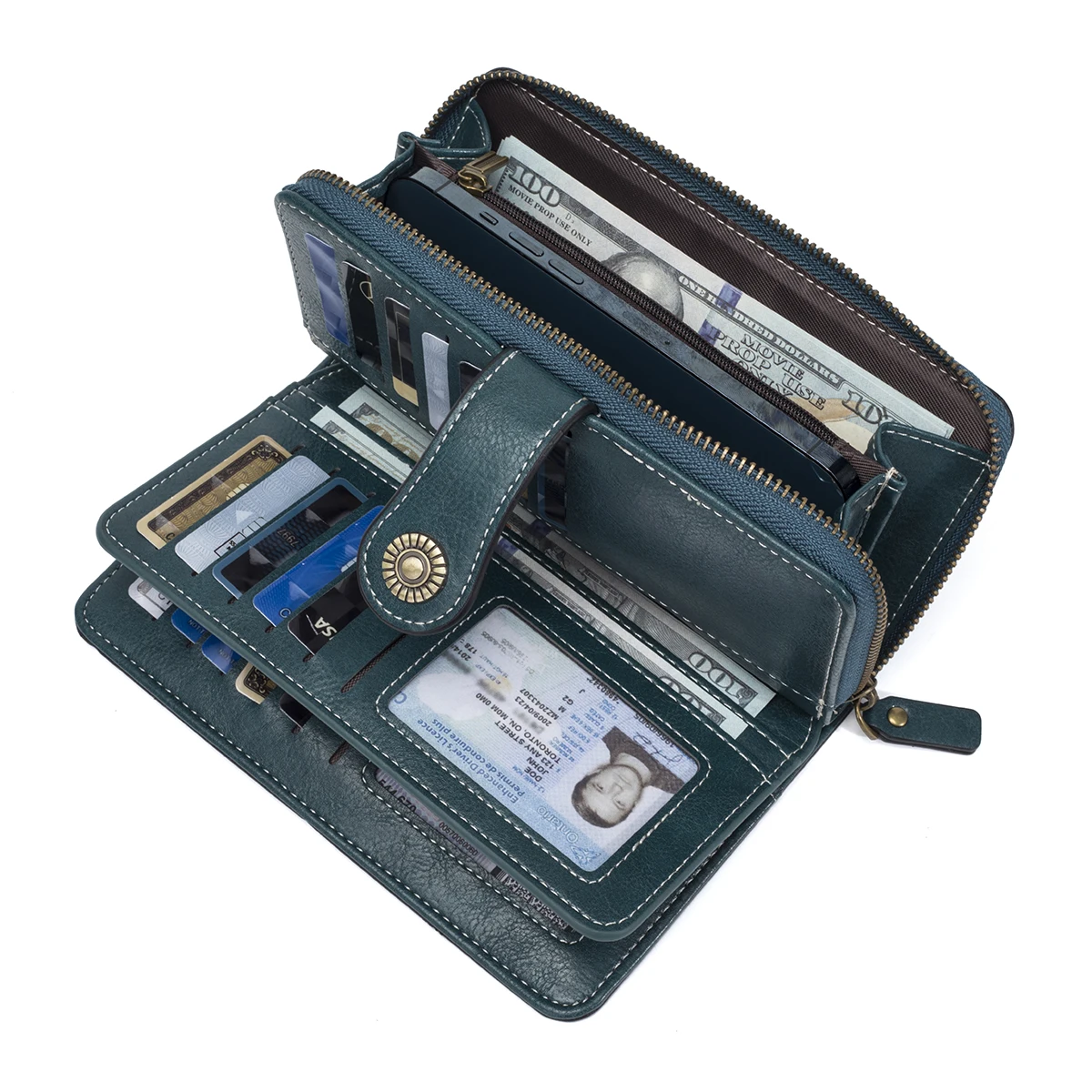 Unisex RFID Anti-Theft Retro Leather Long Clutch Wallet