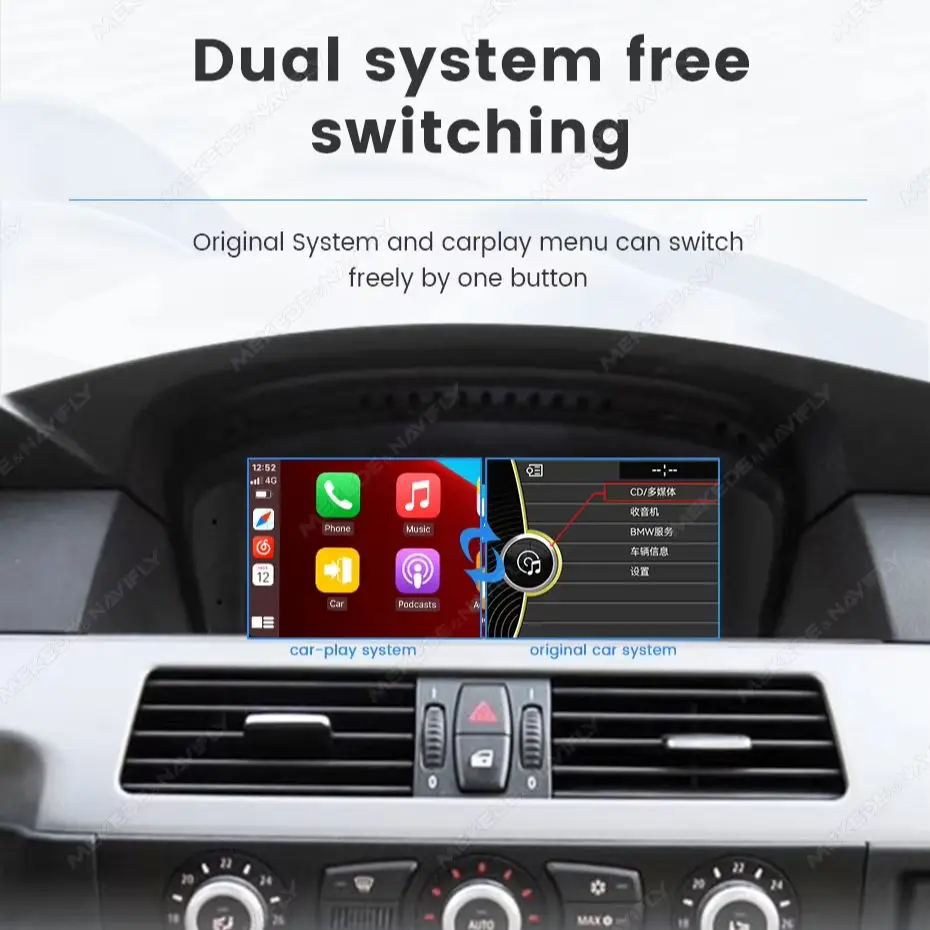 Pantalla MEKEDE Linux de 8.8 Pulgadas para BMW Serie 5 E60 E61 E62 E63 Serie 3 E90 E91, Reproductor Multimedia para Auto, Radio Estéreo, CarPlay Inalámbrico y con Cable, Pantalla Táctil 7