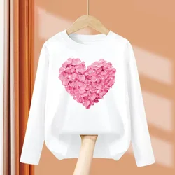Girls' Heart Design Long-Sleeve Cotton Top - 3T (Love-White)