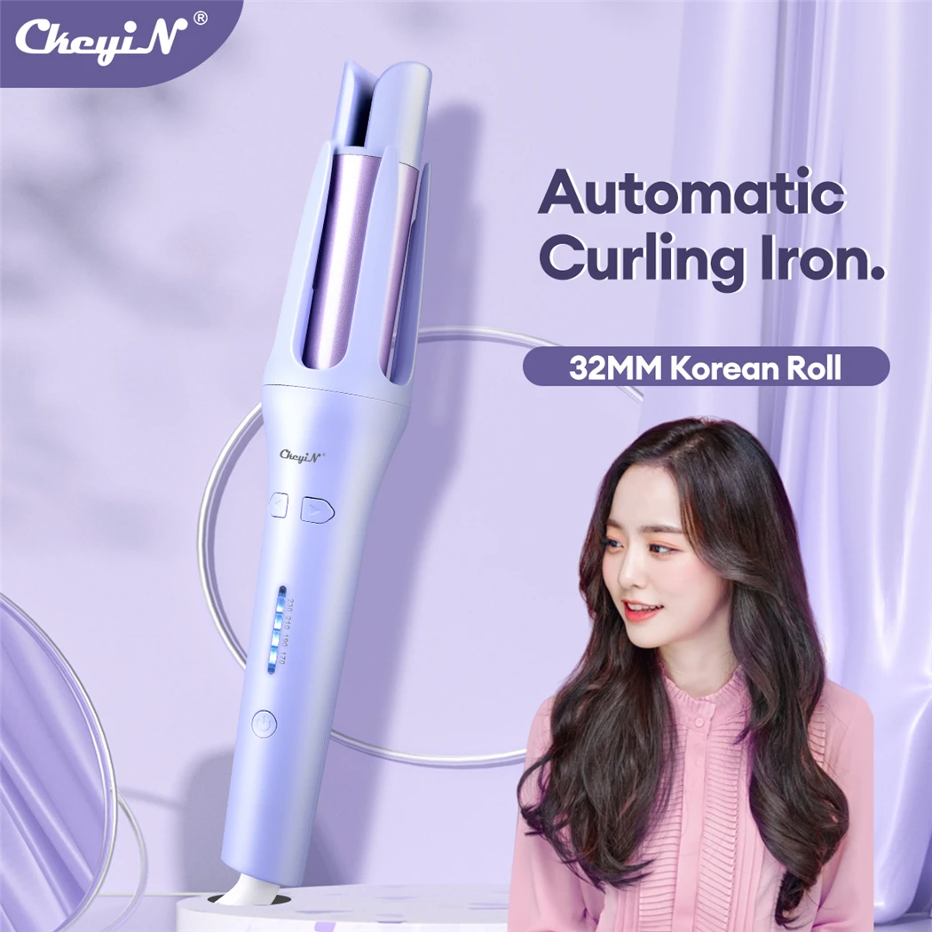 Ushine Hair Curler Automatic Rotating 360°,Fast Heating Ceramic Barrel Curling Wand For Long/Short Hair, Anti-scalding Hair Curling Tongs Negative Ion