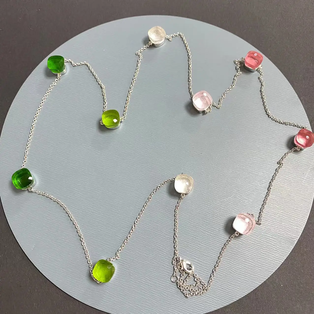 KAISQJEW 90cm ClassicCandy Square Sweater Chain For Women Mix Colors Crystal Long Sweater Chain Boho Style Crystal Necklace