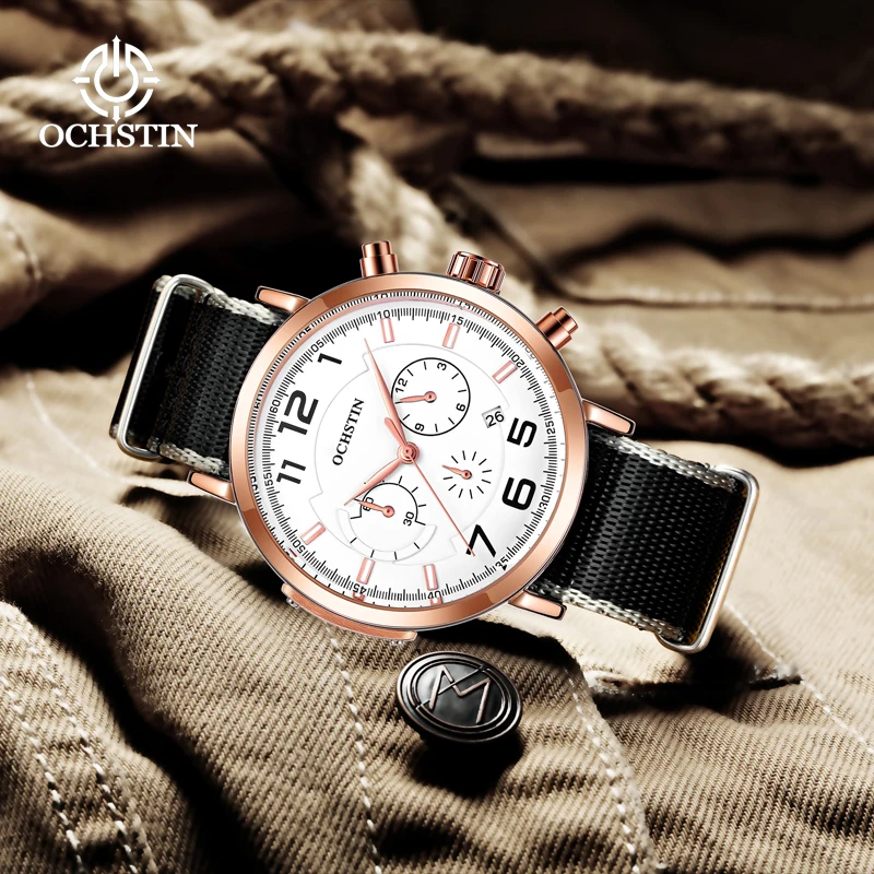 OCHSTIN new creative nylon series watch watch multifunction quartz movement watch 2024 new simple atmosphere men's quartz watch
