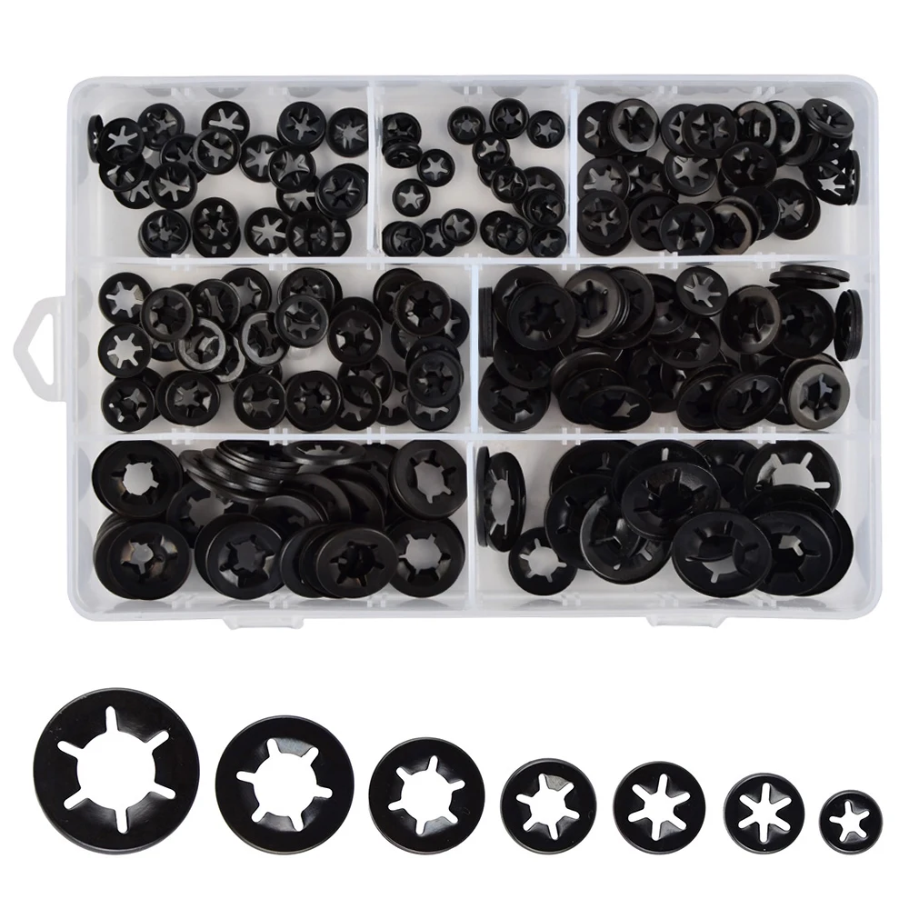 260PCS M3 M4 M5 M6 M8 M10 M12 Push on Flat Locking Washers Metal Quick