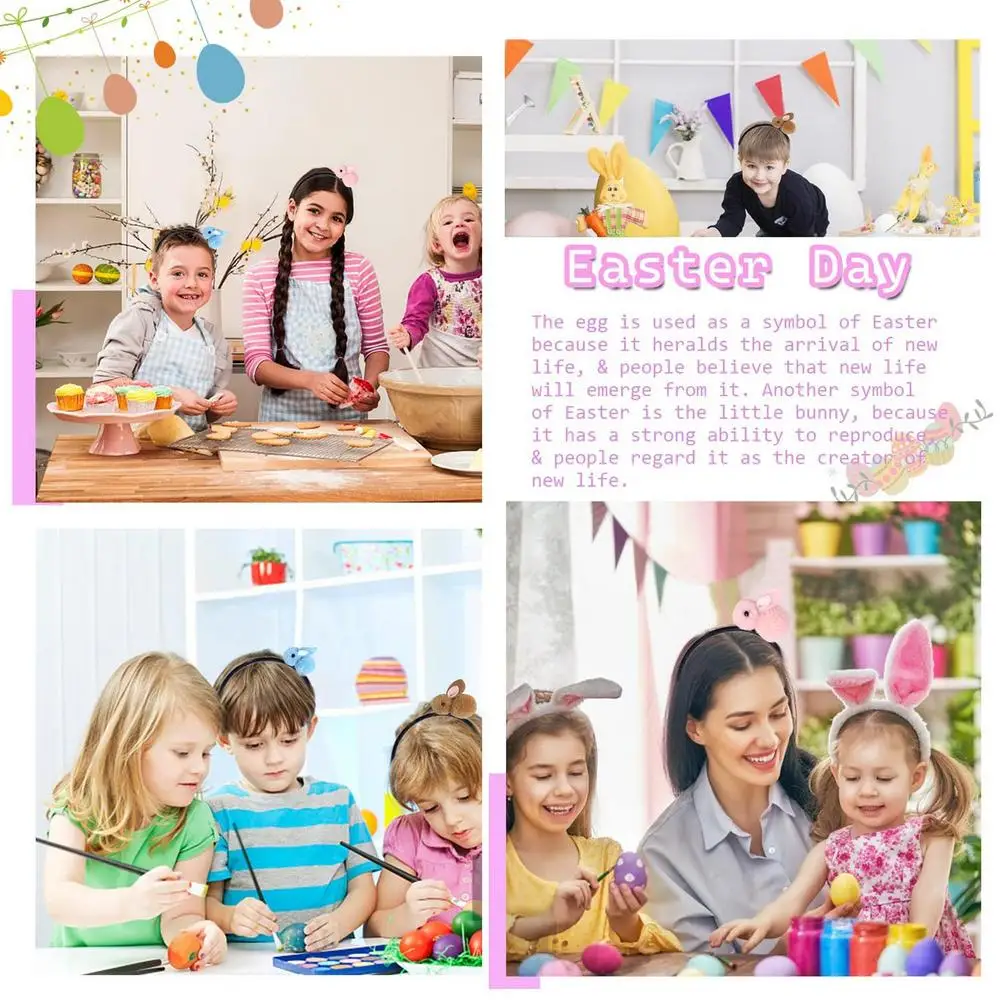 alt="A set of 4 festive bunny-ear head boppers for Easter.