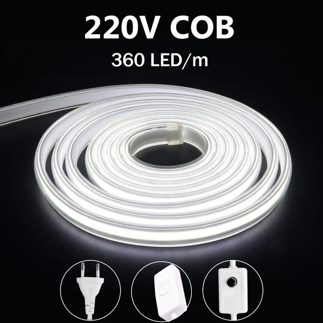 다목적 조명을 위한 EU 플러그 COB 조광기 LED 스트립 라이트