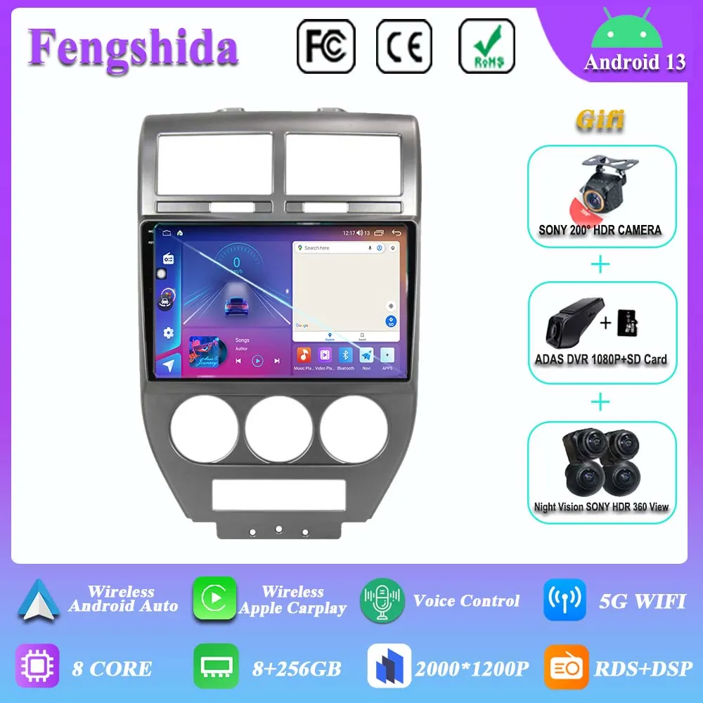 Android 13 Autoradio Dvd Per Jeep Compass 1 Mk 2006 - 2010 Lettore Multimediale Navigazione Gps 7862 Cpu Stereo Head Unit No 2 Din