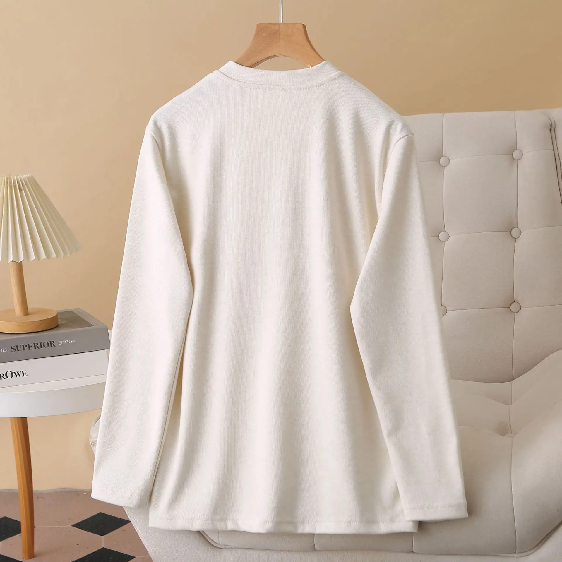 XXXXL Fashion Plus Size Woman Clothing T-Shirt Basic Solid Color three-dimensional Cut Fleece Warm Tops Autumn Winter 2523