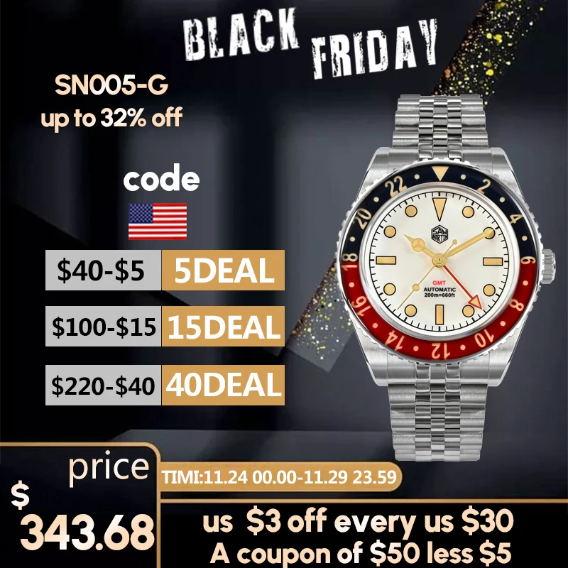 

San Martin 40MM Bidirectiona Luxury fashion GMT mechanical automatic watch sapphire stainless steel men clock relogio masculino