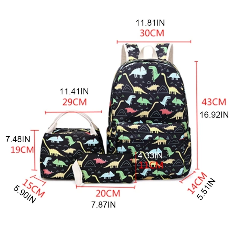 3pcs/set School Backpack Nylon Daypack Schoolbag Bookbag Lunch Bag Pencil for Ca
