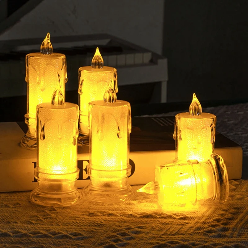 

Flameless Light Candle LED Crystal Candle Light Transparent Shell Desk Electronic Night Lamp Dating Party Holiday Home