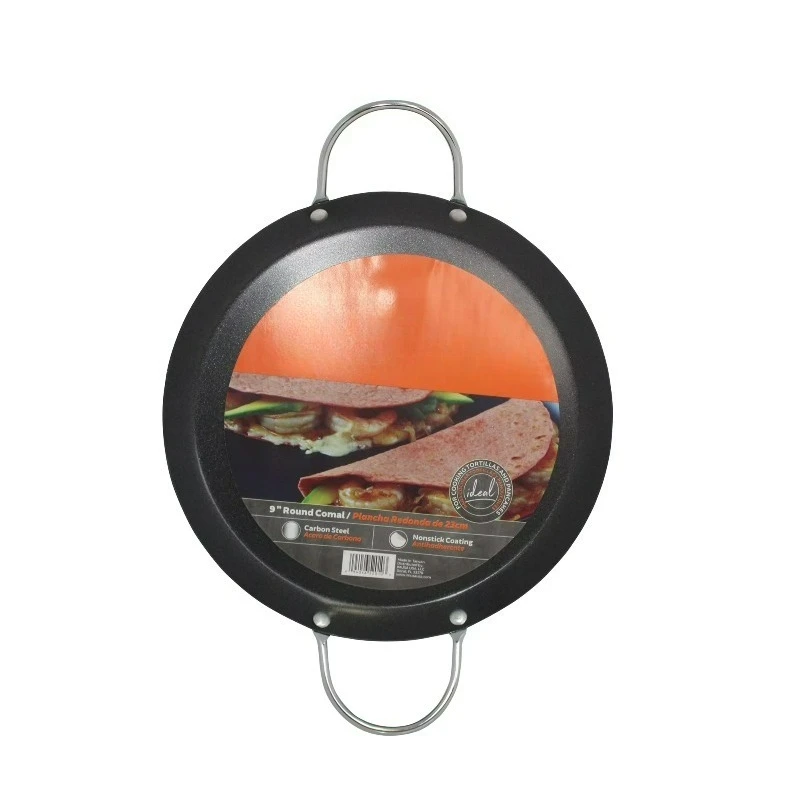9in Carbon Steel Nonstick Round Comal with Metal Handles, Black 2